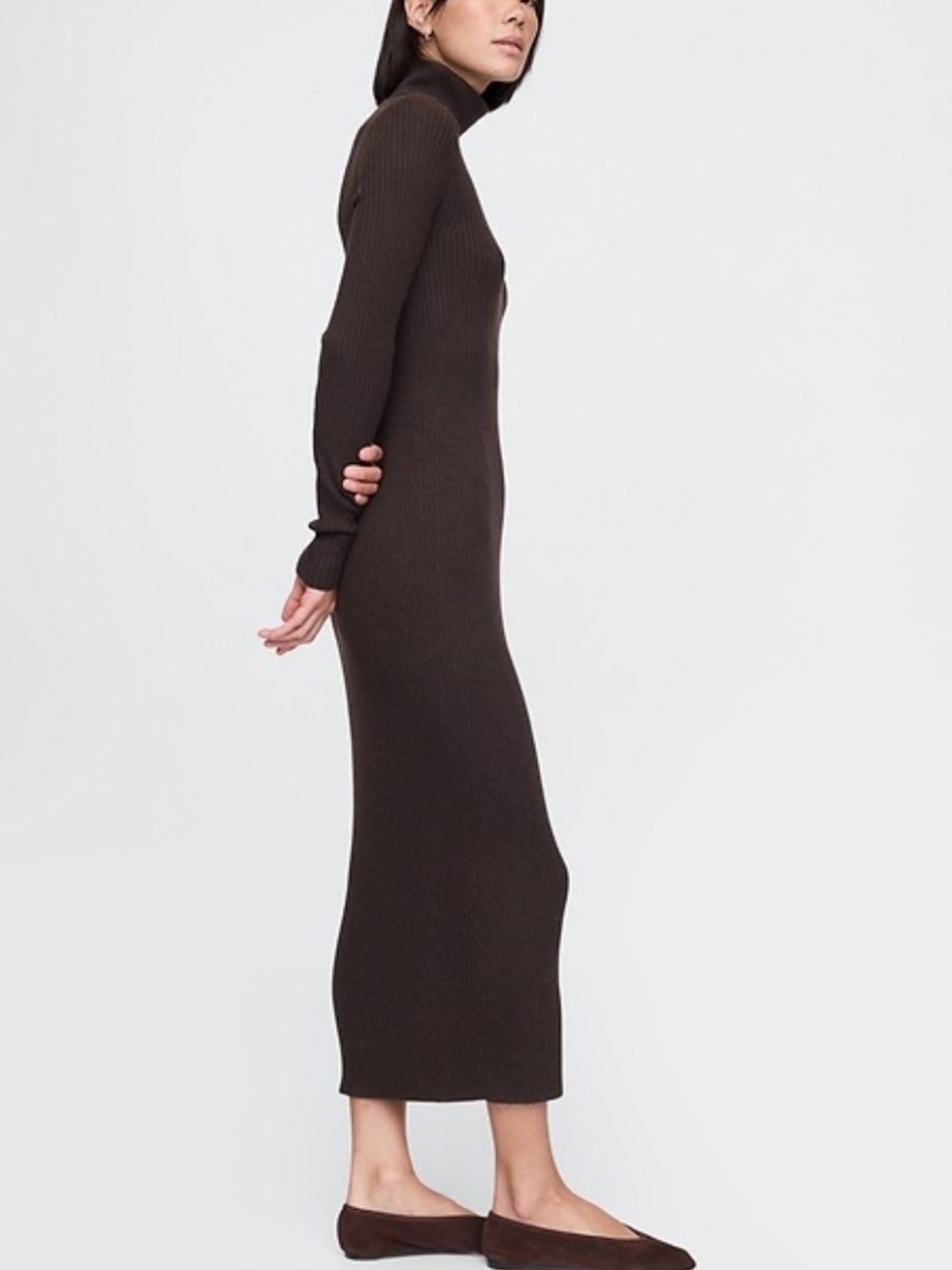 GAP Ribbed Turtleneck Midi - Dark Brown sweater